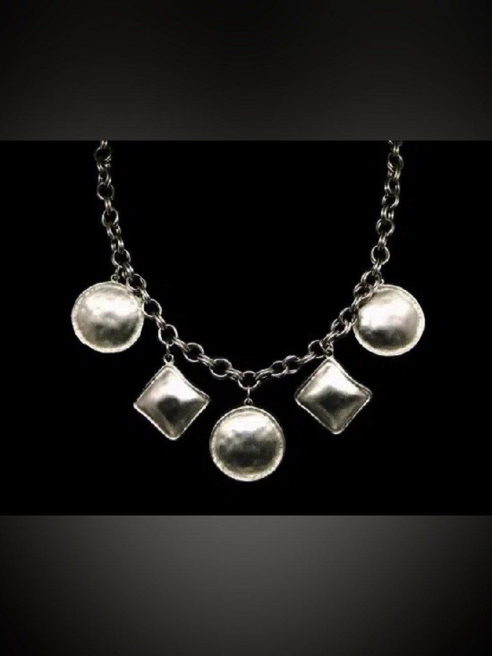 Vintage 80s Ginnie Johansen GJD Chunky Silver Geometric Charm Statement Necklace
